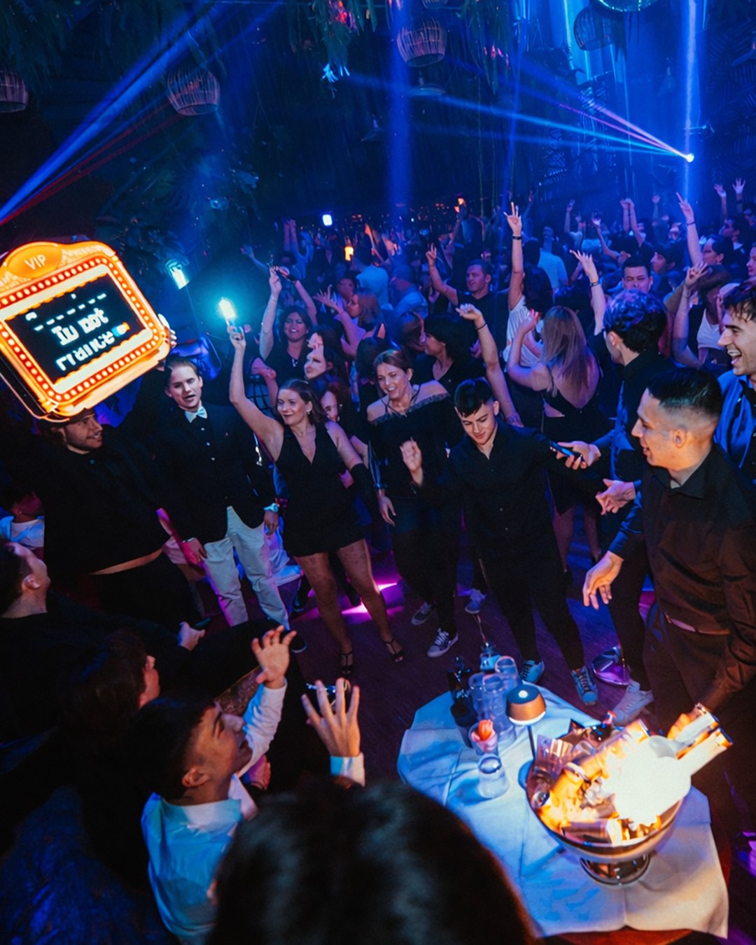 Celebration with blue lights and sparklers